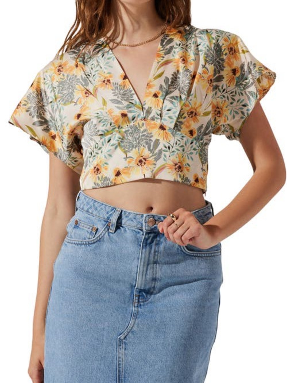 ASTR Satin Crop Floral Blouse